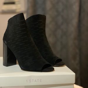 1. State Textured Black Peep-Toe Booties
